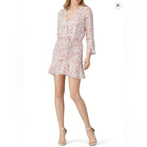Veronica Beard Pink and Red Ruched Wrap Mini Dress